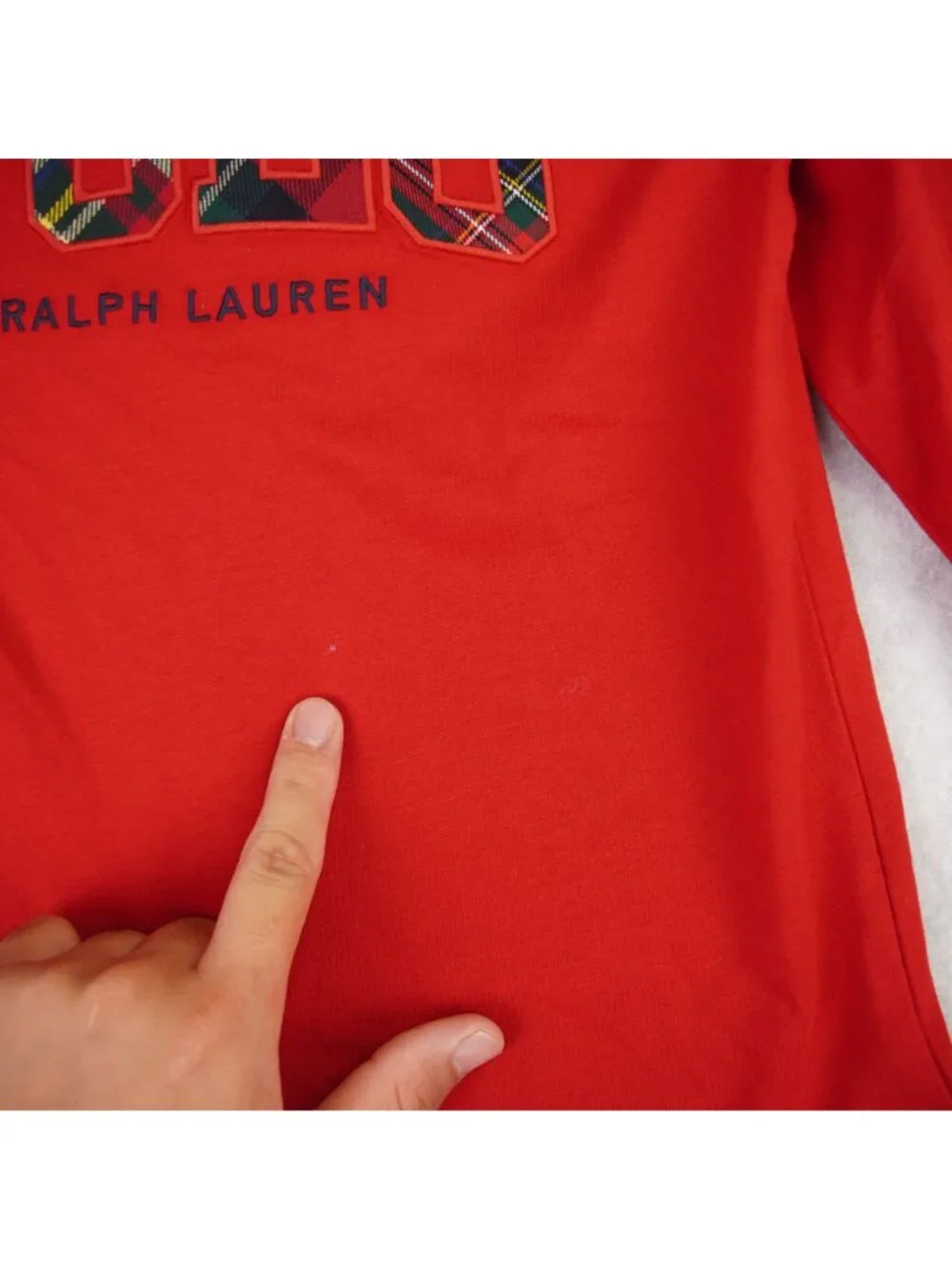 Polo Ralph Lauren Boys Red Long-Sleeve T-Shirt Plaid Logo Size 8 Small Cotton